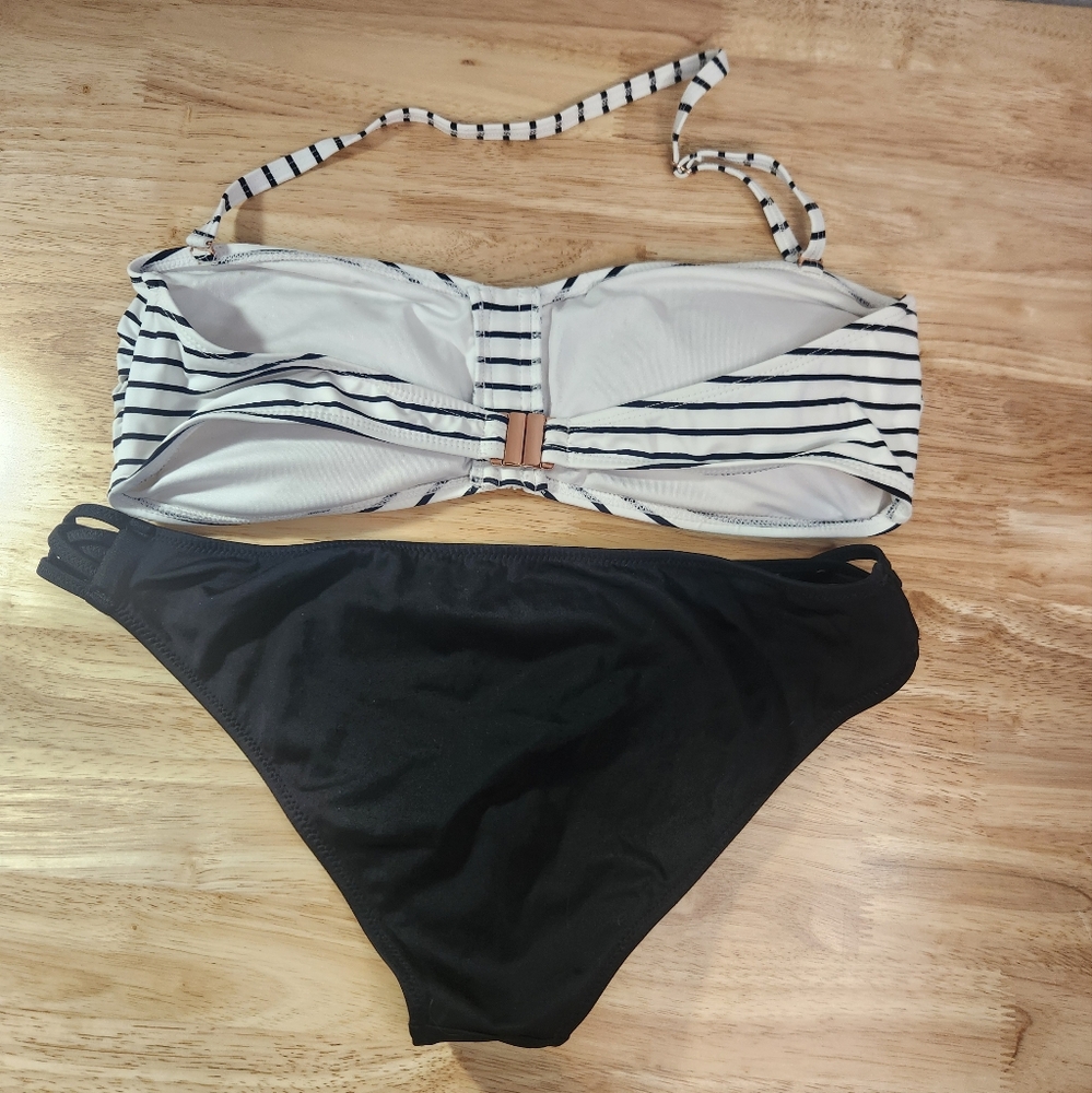 Black and White Bikini with Striped Top‎ (size 10) and Solid Bottons (size M) - Picture 2 of 9
